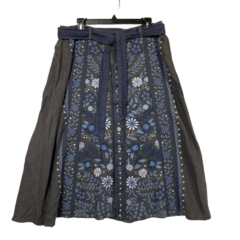 Johnny Was Blue and Gray A-Line Skirt